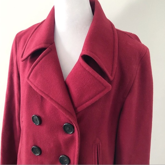 J Crew Red Double Breasted Peacoat Size Medium Wool Blend NWOT - Picture 2 of 8